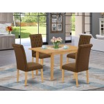 5Pc Dining Set, Rectangle Dinette Table, Butterfly Leaf, Four Parson Chairs, Dark Coffee Fabric, Oak