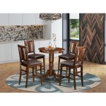 5 Pc Counter Height Table, Chair Set-Pub Table, 4 Bar Stools, Mahogany