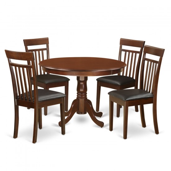 5 Pc Set With A Round Table And 4 Leather Dinette Chairs In Mahogany