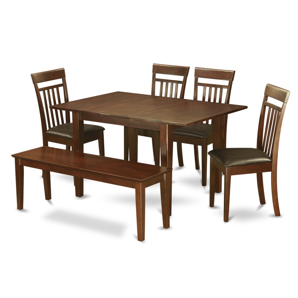 6 Pc Dinette Set For Small Spaces-Kitchen Table And 4 Dining Chairs And Bench