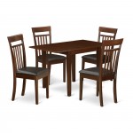 Dining Set For 5- Four Chairs, Table, Mahogany Color Faux Leather, Mahogany Finish Wood Structure