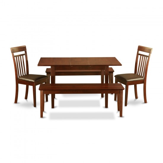 5 Pc Kitchen Set-Table With Leaf Plus 2 Kitchen Chairs And 2 Benches