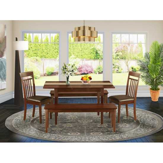 5 Pc Kitchen Set-Table With Leaf Plus 2 Kitchen Chairs And 2 Benches