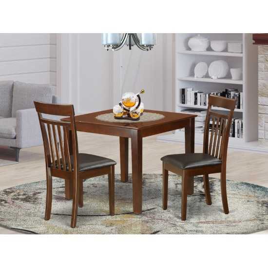 3 Pc Table And Chair Set With A Dining Table And 2 Kitchen Chairs In Mahogany