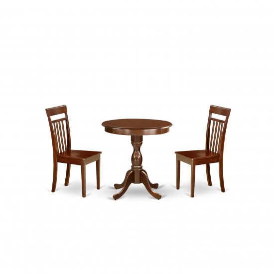 3-Pc Dining Table Set 2 Kitchen Chairs And 1 Dining Room Table (Mahogany)