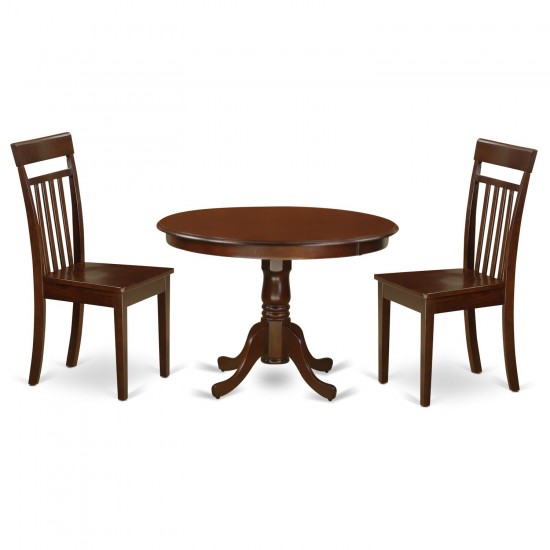 3 Pc Set With A Round Dinette Table And 2 Leather Kitchen Chairs In Mahogany