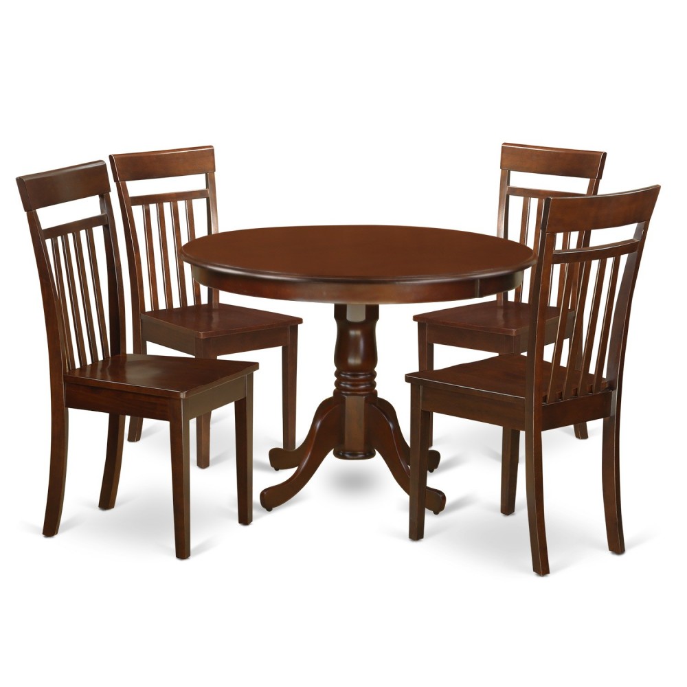 5 Pc Set With A Round Small Table And 4 Wood Dinette Chairs In Mahogany