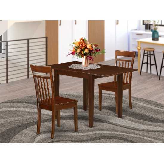 Dining Set 3 Pc- 2 Kitchen Chairs, Kitchen Table, Mahogany Finish Hardwood Chair Seat, Mahogany Finish Solid Wood Structure.