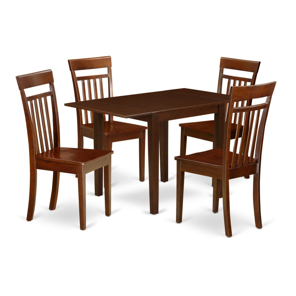 Dining Set 5 Pc- 4 Chairs, Table, Mahogany Finish Solid Wood Chair Seat, Mahogany Finish Frame.