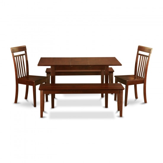 5 Pc Small Kitchen Table Set - Table, Leaf Plus 2 Dining Table Chairs, 2 Benches