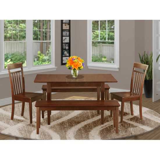 5 Pc Small Kitchen Table Set - Table, Leaf Plus 2 Dining Table Chairs, 2 Benches