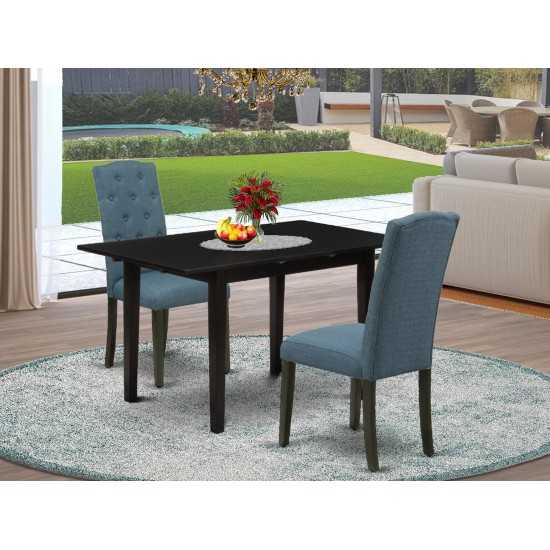 3Pc Dining Set, 2 Parson Chairs, Butterfly Leaf Dinette Table, Black