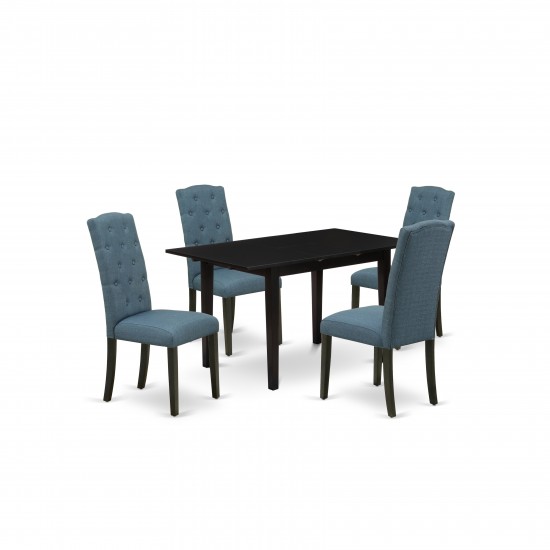 5-Pc Dining Set, 4 Dining Chairs, Butterfly Leaf Wood Dining Table, Black