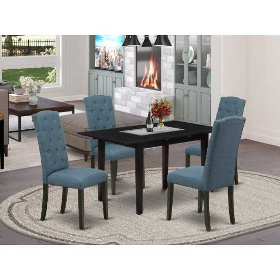 5-Pc Dining Set, 4 Dining Chairs, Butterfly Leaf Wood Dining Table, Black