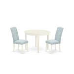 3Pc Dinette Set, Small Rounded Kitchen Table, Two Parson Chairs, Baby Blue Fabric, White Finish