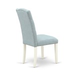 3Pc Dinette Set, Rounded Kitchen Table, Two Parson Chairs, Baby Blue Fabric, Linen White Finish