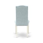 3Pc Dinette Set, Rounded Kitchen Table, Two Parson Chairs, Baby Blue Fabric, Linen White Finish