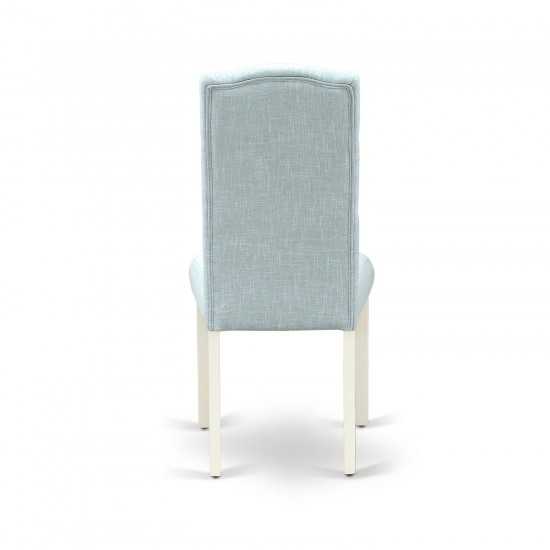 3Pc Dinette Set, Rounded Kitchen Table, Two Parson Chairs, Baby Blue Fabric, Linen White Finish