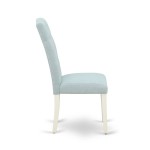 5Pc Dining Set, Round Dinette Table, Four Parson Chairs, Baby Blue Fabric, Linen White Finish