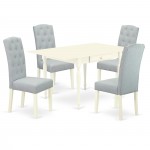 5Pc Dinette Sets For Small Spaces, Kitchen Table, 4 Parson Chairs, Baby Blue Color, Drop Leaf Table, Linen White