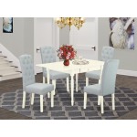 5Pc Dinette Sets For Small Spaces, Kitchen Table, 4 Parson Chairs, Baby Blue Color, Drop Leaf Table, Linen White