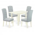 Dining Set 5 Pc, 4 Chairs For Room, Wood Table, Linen White Finish Solid Wood, Baby Blue Color