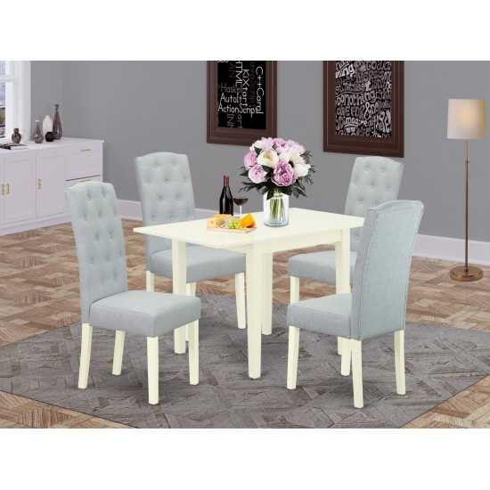 Dining Set 5 Pc, 4 Chairs For Room, Wood Table, Linen White Finish Solid Wood, Baby Blue Color