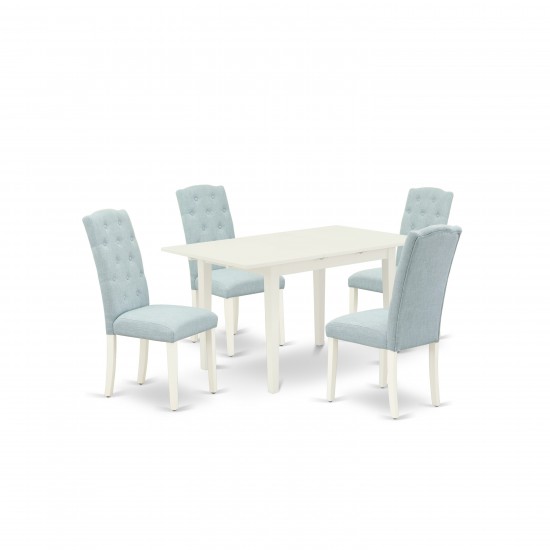 5Pc Rectangle Dinette Set, 4 Kitchen Parson Chairs, Rectangle Dining Table, Linen White