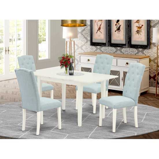 5Pc Rectangle Dinette Set, 4 Kitchen Parson Chairs, Rectangle Dining Table, Linen White