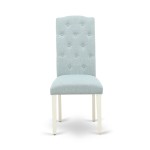 3Pc Dinette Set, Square Kitchen Table, Two Parson Chairs, Baby Blue Fabric, Linen White Finish