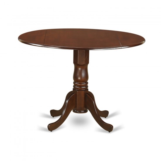 5Pc Dining Set, Small Round Dinette Table, Drop Leaves, Four Parson Chairs, Dahlia Fabric, Mahogany