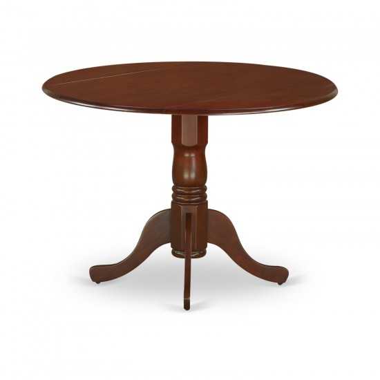 5Pc Dining Set, Small Round Dinette Table, Drop Leaves, Four Parson Chairs, Dahlia Fabric, Mahogany