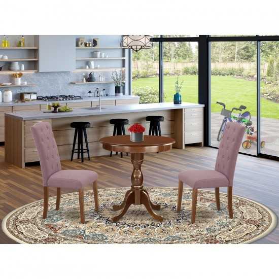 3-Pc Dinette Room Set 2 Kitchen Parson Chairs And 1 Dining Table (Mahogany)
