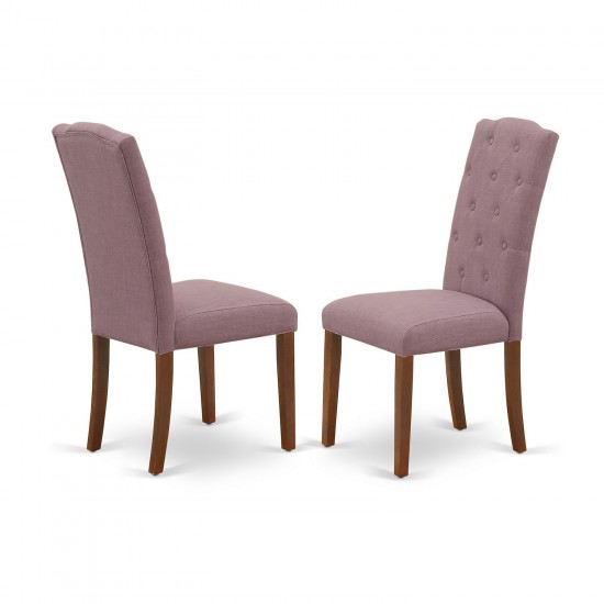 3Pc Dinette Set, Rounded Kitchen Table, Two Parson Chairs, Dahlia Fabric, Mahogany Finish