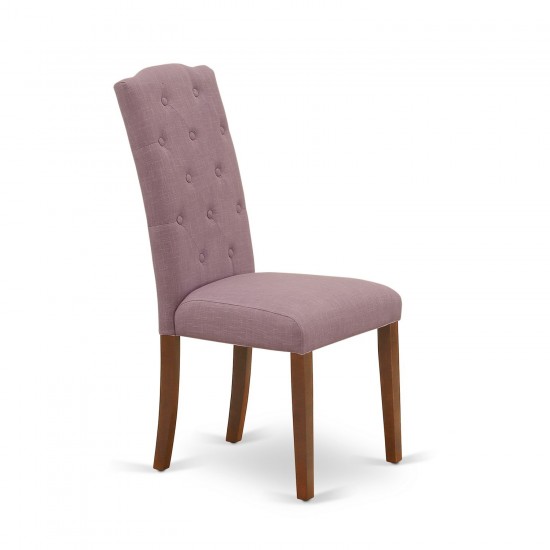 3Pc Dinette Set, Rounded Kitchen Table, Two Parson Chairs, Dahlia Fabric, Mahogany Finish