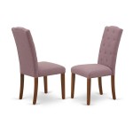 5Pc Dining Set, Round Dinette Table, Four Parson Chairs, Dahlia Fabric, Mahogany Finish