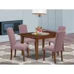 5Pc Dining Set, Rectangle Dinette Table, Butterfly Leaf, Four Parson Chairs, Dahlia Fabric, Mahogany