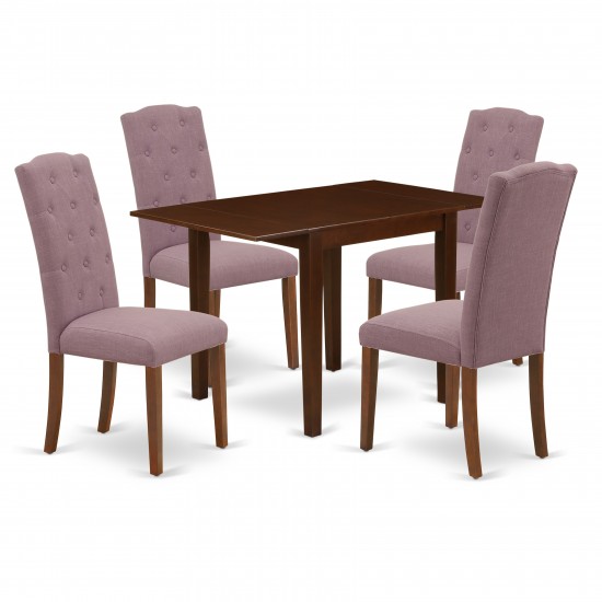 Dining Set 5 Pc 4 Kitchen Chairs, Wooden Table Mahogany Finish Solid Wood Dahlia Color