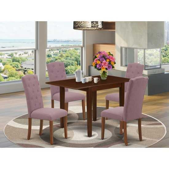 Dining Set 5 Pc 4 Kitchen Chairs, Wooden Table Mahogany Finish Solid Wood Dahlia Color