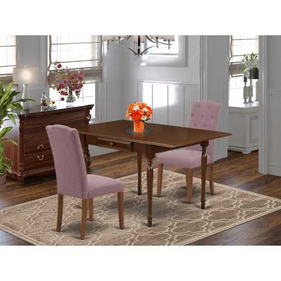 3Pc Dining Set, Table, 2 Parsons Chairs, Dahlia Color, Drop Leaf Table, Mahogany