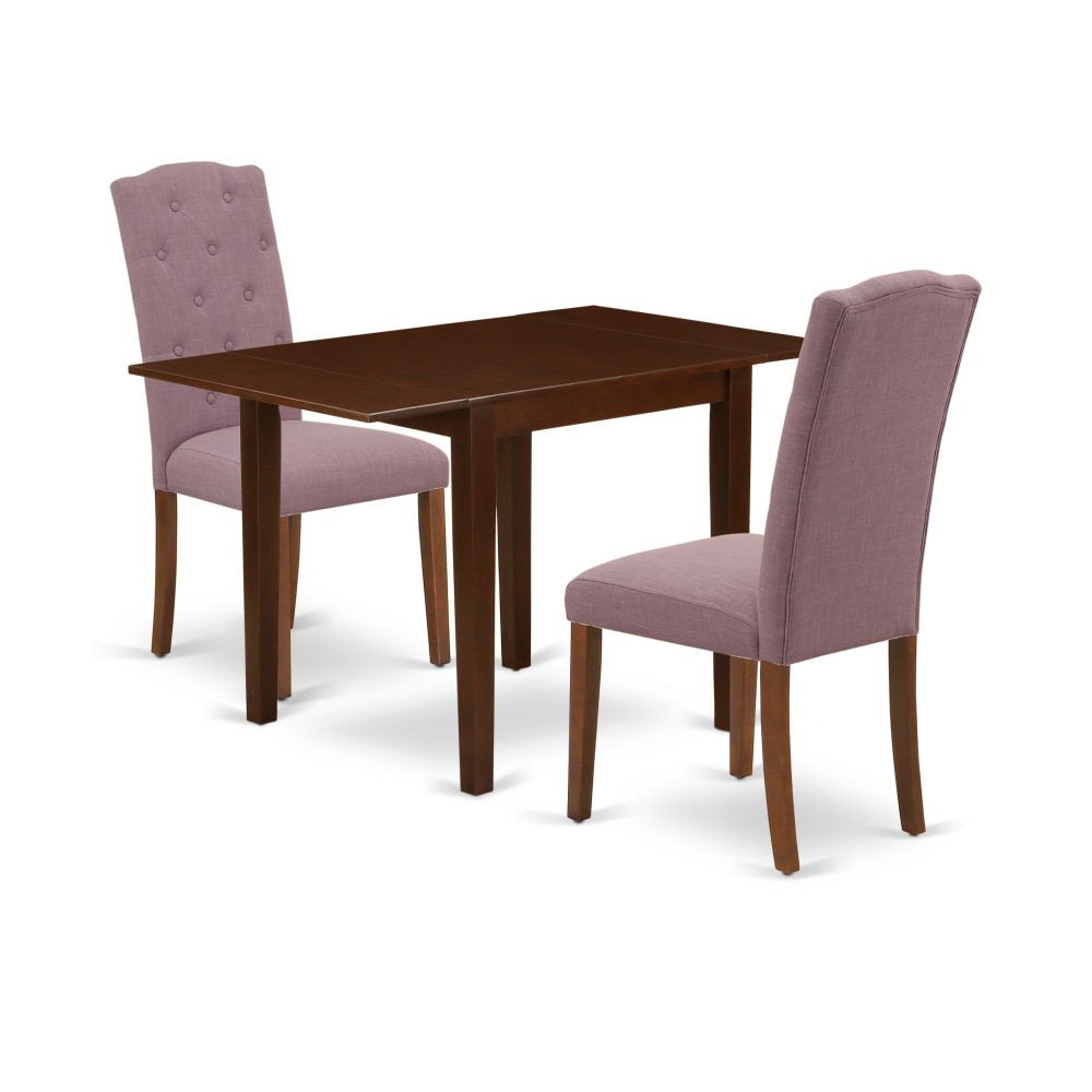 Wooden Dining Set 3 Pc 2 Chairs, Dining Table Mahogany Finish Wood Dahlia Color