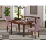 3Pc Dinette Set, Rectangular Kitchen Table, Butterfly Leaf, Two Parson Chairs, Dahlia Fabric, Mahogany