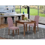 3Pc Dinette Set, Square Kitchen Table, Two Parson Chairs, Dahlia Fabric, Mahogany Finish
