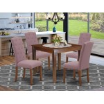 5Pc Dining Set, Square Dinette Table, Four Parson Chairs, Dahlia Fabric, Mahogany Finish