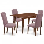 5Pc Dining Set, Rectangle Dinette Table, Butterfly Leaf, Four Parson Chairs, Dahlia Fabric, Mahogany