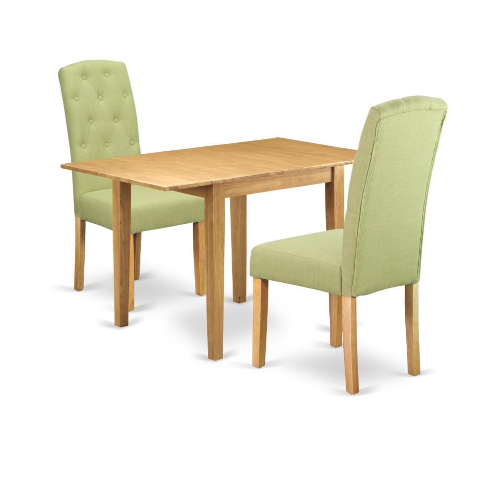 Dining Set 3 Pc 2 Chairs, Breakfast Table Oak Finish Solid Wood Lime Green Color