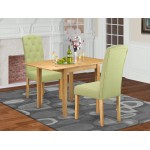 Dining Set 3 Pc 2 Chairs, Breakfast Table Oak Finish Solid Wood Lime Green Color