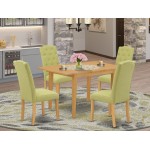 5Pc Dining Set, Rectangle Dinette Table, Butterfly Leaf, Four Parson Chairs, Lime Green Fabric, Oak