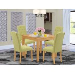 5Pc Dining Set, Square Dinette Table, Four Parson Chairs, Lime Green Fabric, Oak Finish