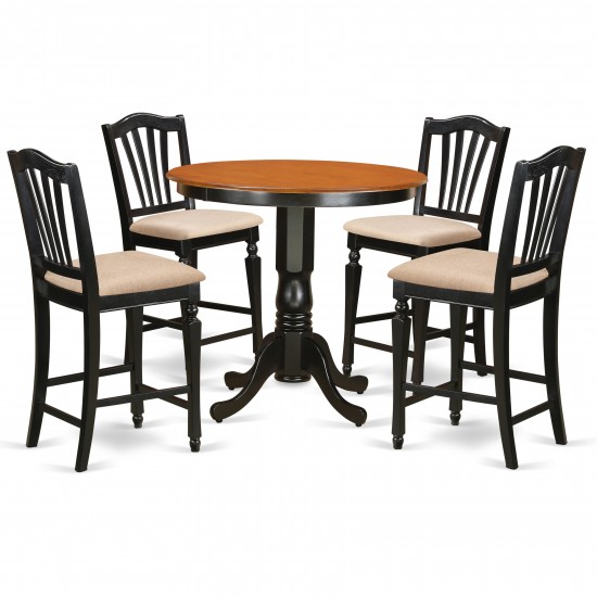 5 Pc Dining Counter Height Set - Kitchen Dinette Table, 4 High Dining Chairs